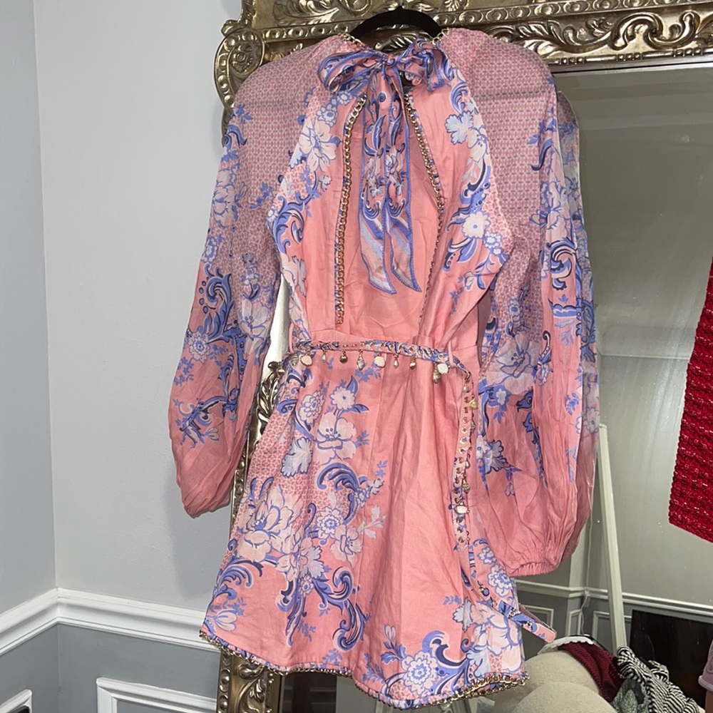 $899 NWT ZIMMERMANN CHAIN TRIMMED LINEN FLORAL PRINT DRESS